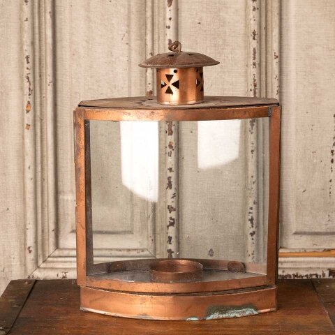 8x14 Copper & Glass Lantern Candle Holder