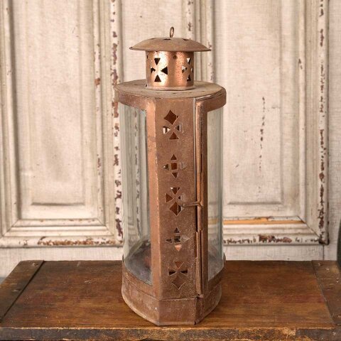 #55931 8x14 Copper & Glass Lantern Candle Holder image 5