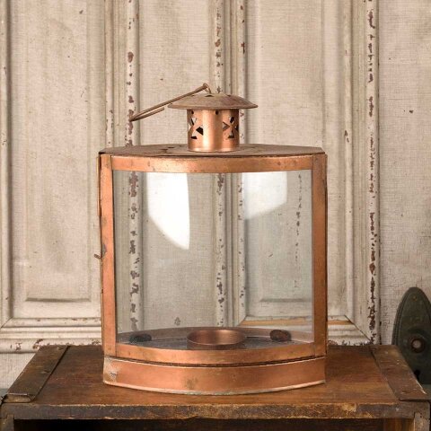 8x14 Copper & Glass Lantern Candle Holder