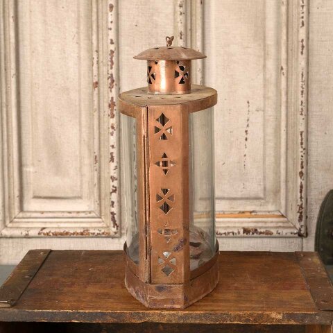 #55935 8x14 Copper & Glass Lantern Candle Holder image 3