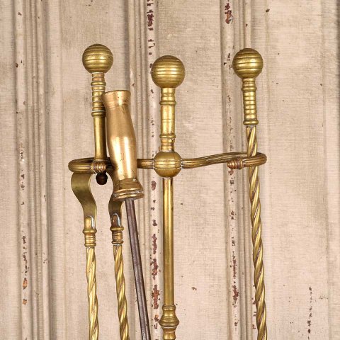 #55944 Antique 3 Pc. Brass Fireplace Tool Set & Stand image 3