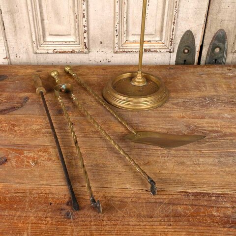 #55944 Antique 3 Pc. Brass Fireplace Tool Set & Stand image 4