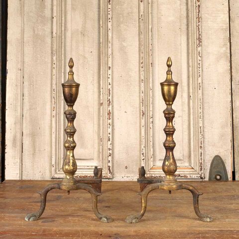 #55946 Antique Brass & Cast Iron Fireplace Andirons image 2