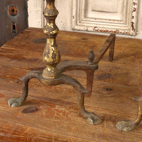 #55946 Antique Brass & Cast Iron Fireplace Andirons image 3