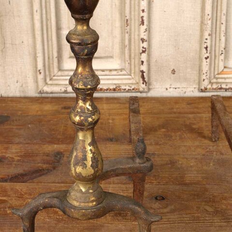 #55946 Antique Brass & Cast Iron Fireplace Andirons image 6