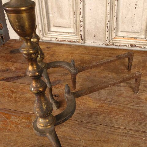 #55946 Antique Brass & Cast Iron Fireplace Andirons image 7