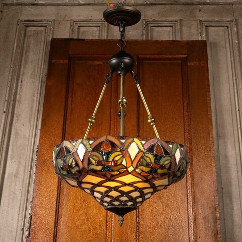 16" Salvaged Modern Stained Glass Chandelier