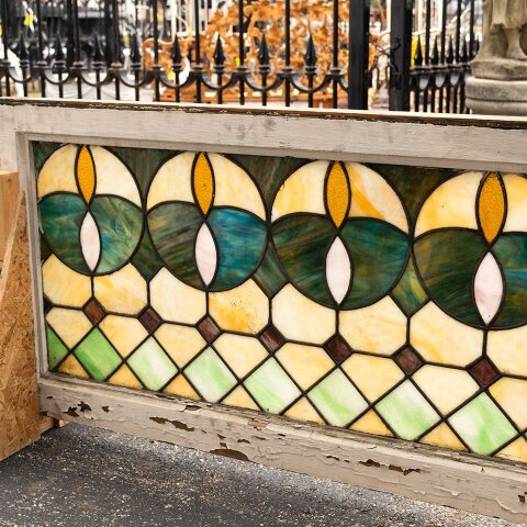 #56054 95x20 Antique Stained Glass Window Sash image 7