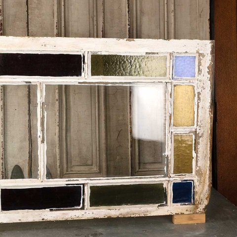 #56093 27x52 Antique Colored Glass Window Sash image 2