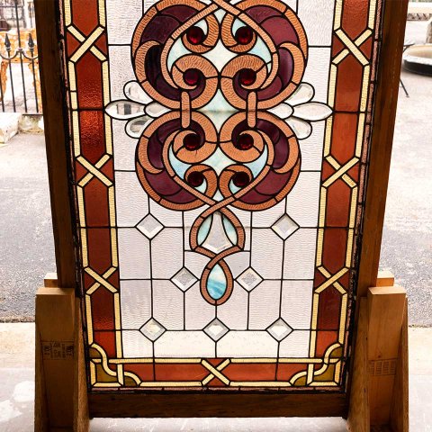 #56510 32x65 Large Antique Stained Glass Window image 3